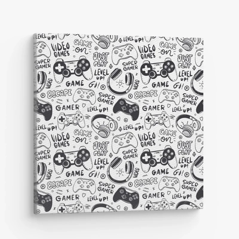 Canvas print gaming doodle pattern with controllers