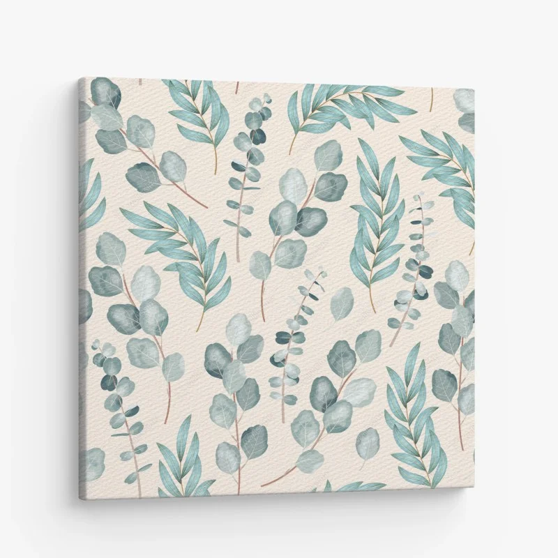 Canvas print pastel eucalyptus leaf pattern