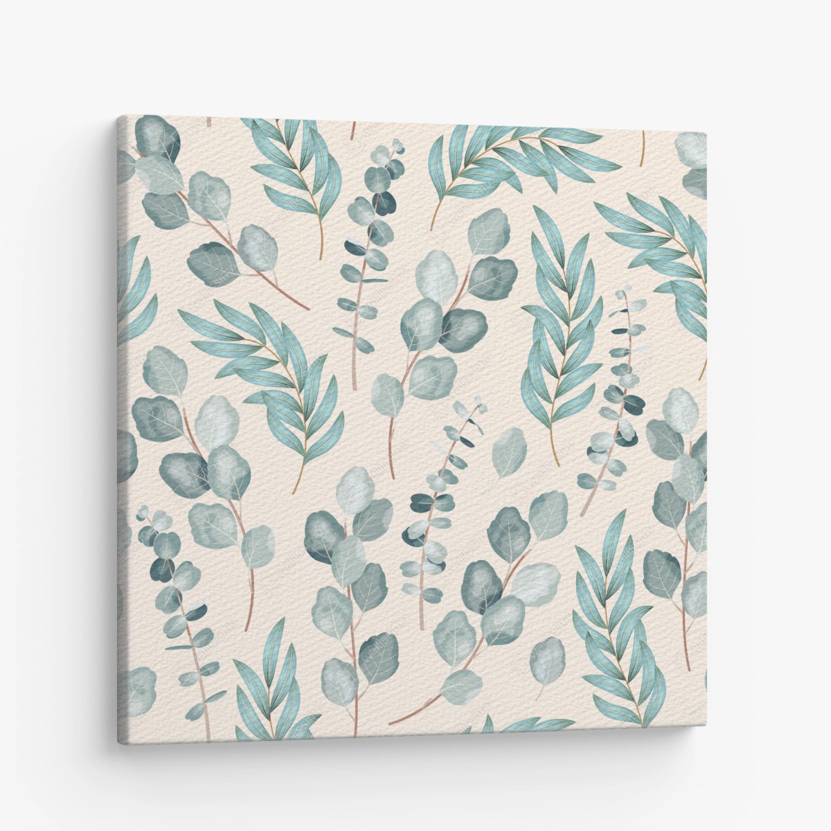 Canvas print pastel eucalyptus leaf pattern • Wallissimo®