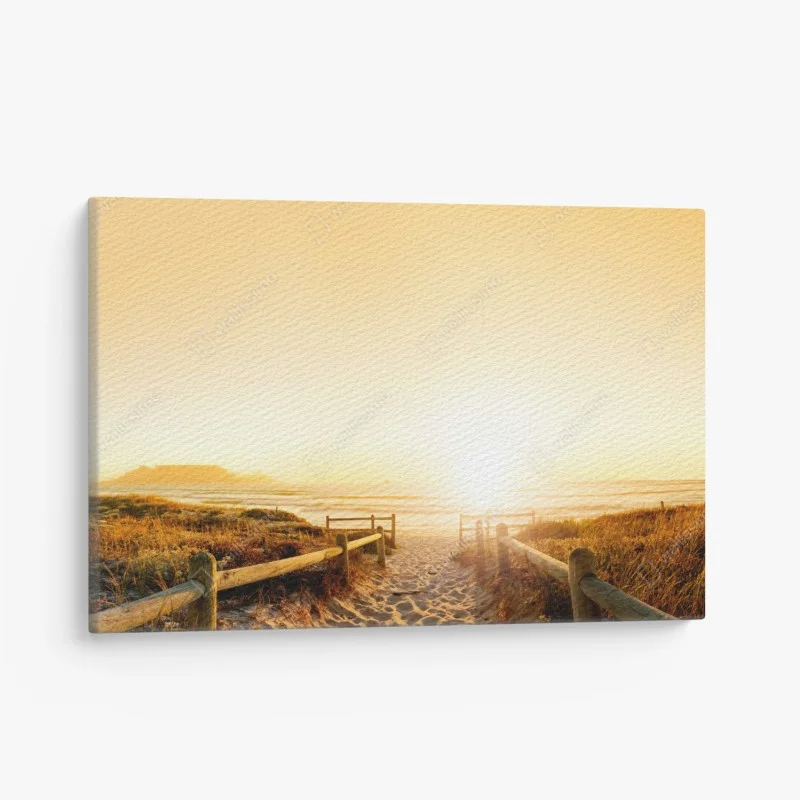 Canvas print golden sunset beach panorama with Table Mountain