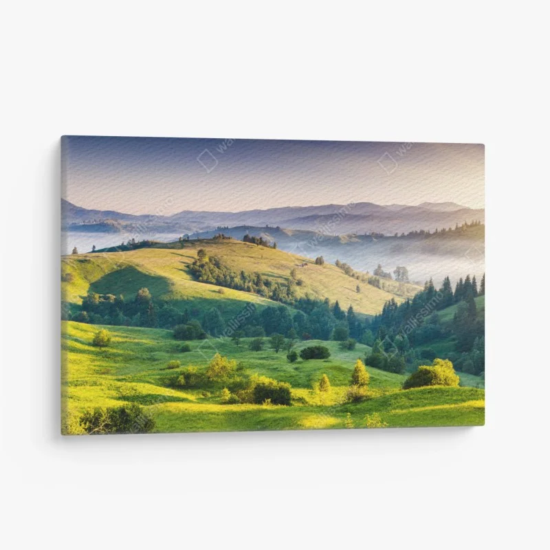 Canvas print Carpathian sunset over rolling green hills