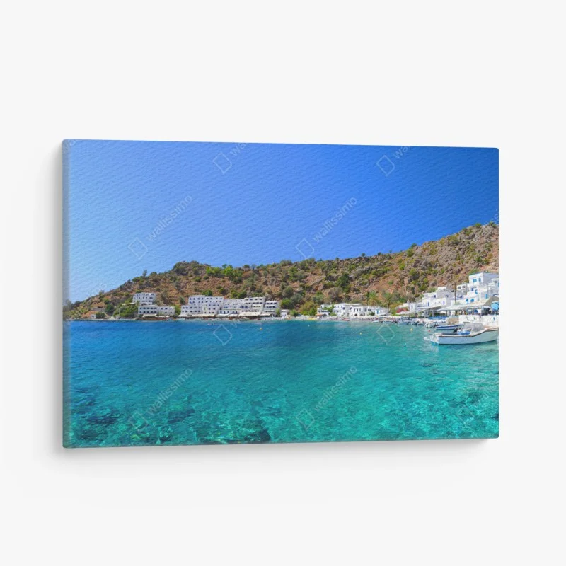 Canvas print sunlit Mediterranean cove with turquoise water