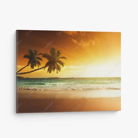 Canvas print tropical sunset over Caribbean beach • Wallissimo®