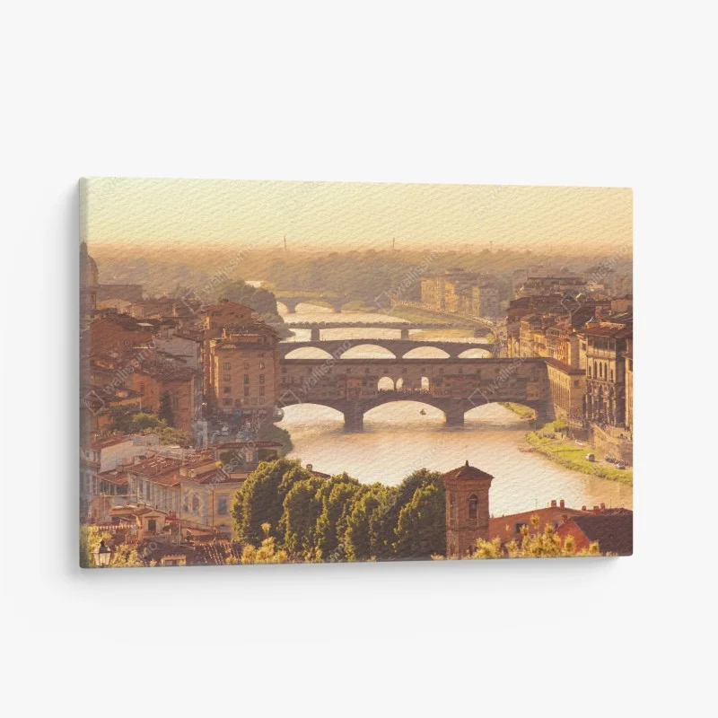 Canvas print golden sunset over Ponte Vecchio, Florence