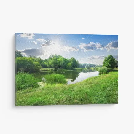 Canvas print sunlit riverside meadow • Wallissimo®