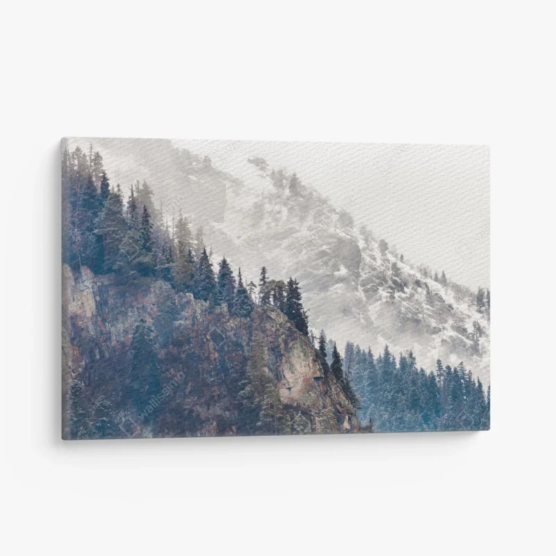 Canvas print misty mountain cliff with pine forest