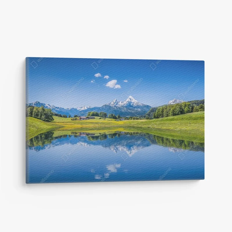 Canvas print alpine mirror: serene mountain reflection