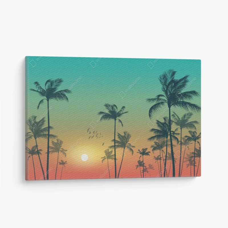 Canvas print tropical sunset palms silhouette