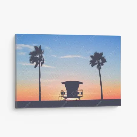 Canvas print sunset silhouette at the beach • Wallissimo®