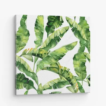 Canvas print tropical banana leaf watercolor pattern • Wallissimo®