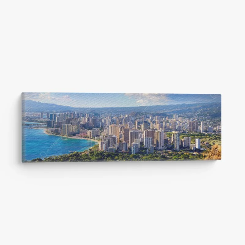 Canvas print panoramic tropical city skyline by the sea