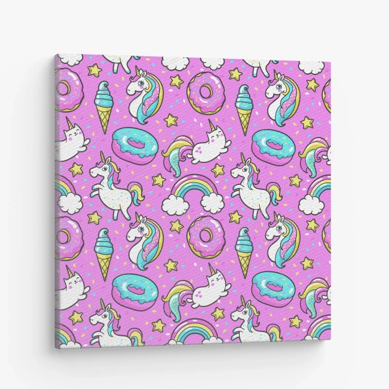 Canvas print pastel unicorns and sweets pattern