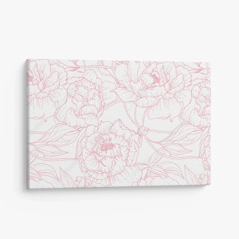 Canvas print delicate pink peony line art pattern