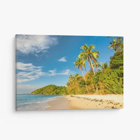 Canvas print golden tropical beach at sunset • Wallissimo®