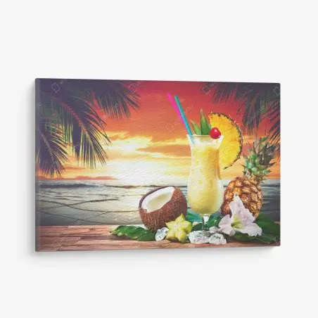 Canvas print tropical pineapple and coconut sunset • Wallissimo®