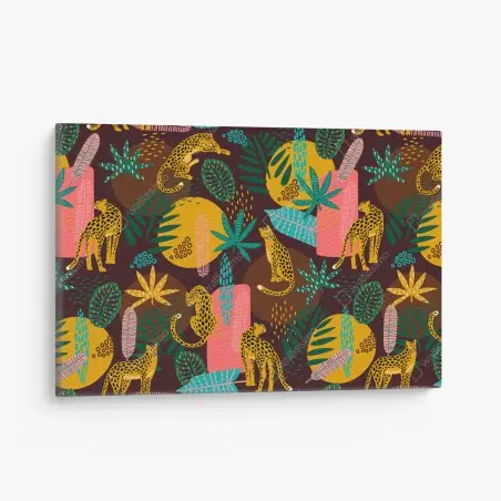 Canvas print tropical cheetah pattern with vibrant leaves • Wallissimo®