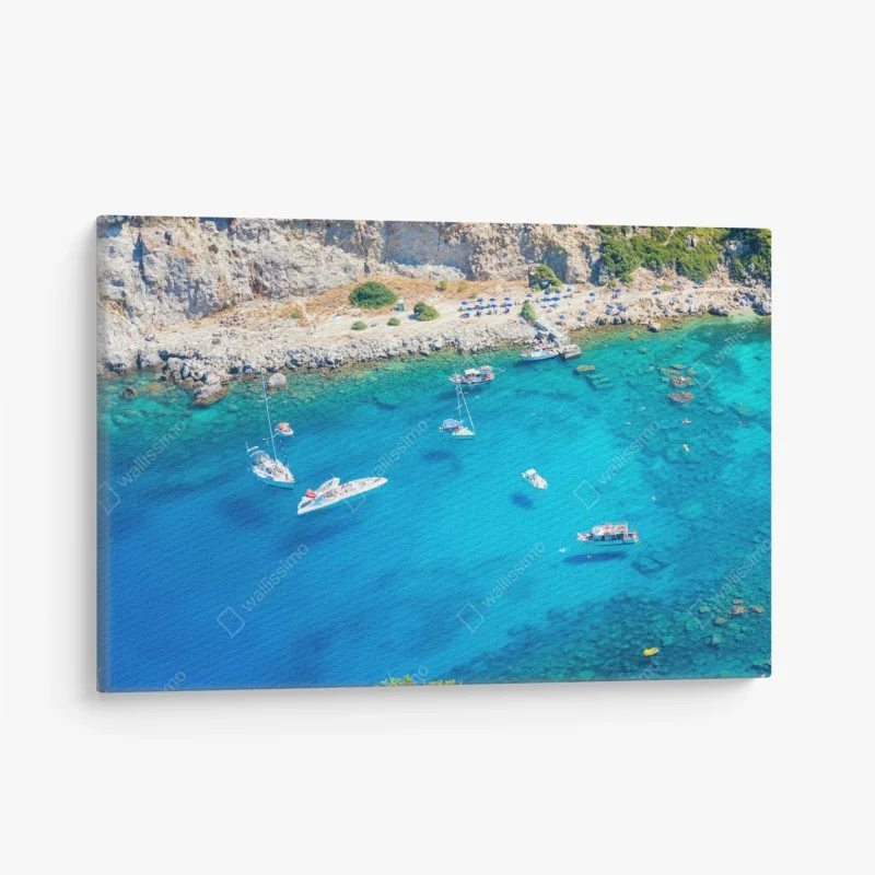 Canvas print aerial view of Anthony Quinn Bay, Rhodes