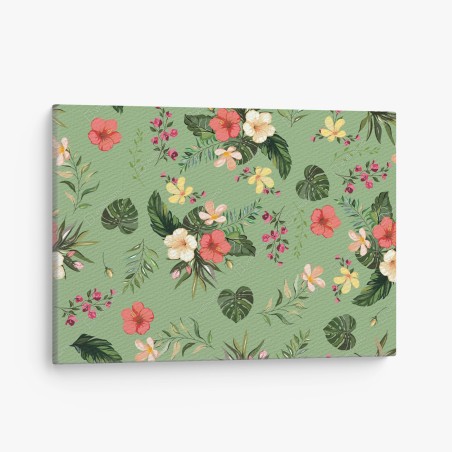 Canvas print green tropical hibiscus pattern • Wallissimo®