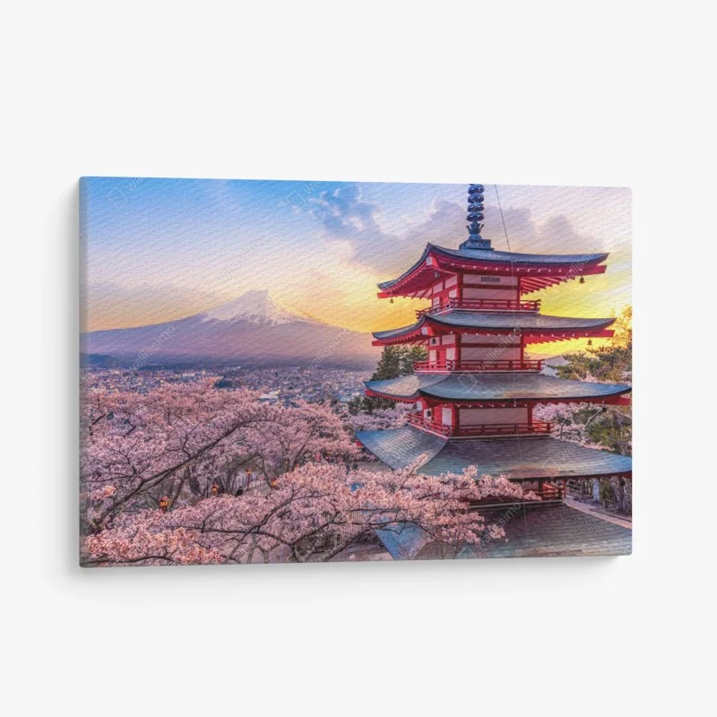 Canvas print sunset over Mount Fuji and Chureito Pagoda