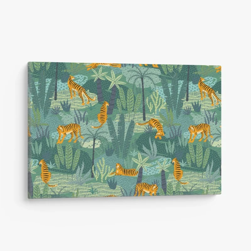 Canvas print playful jungle tigers pattern