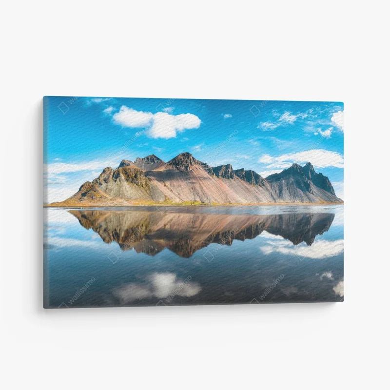 Canvas print Vestrahorn mirrored on calm waters at Stokksnes, Iceland