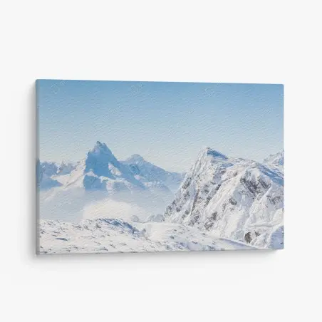 Canvas print serene snow-capped mountain panorama • Wallissimo®
