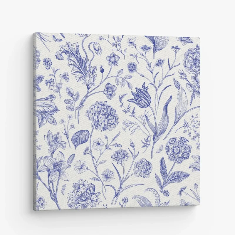 Canvas print classic blue toile floral pattern