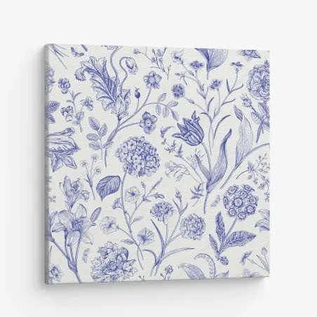 Canvas print classic blue toile floral pattern • Wallissimo®
