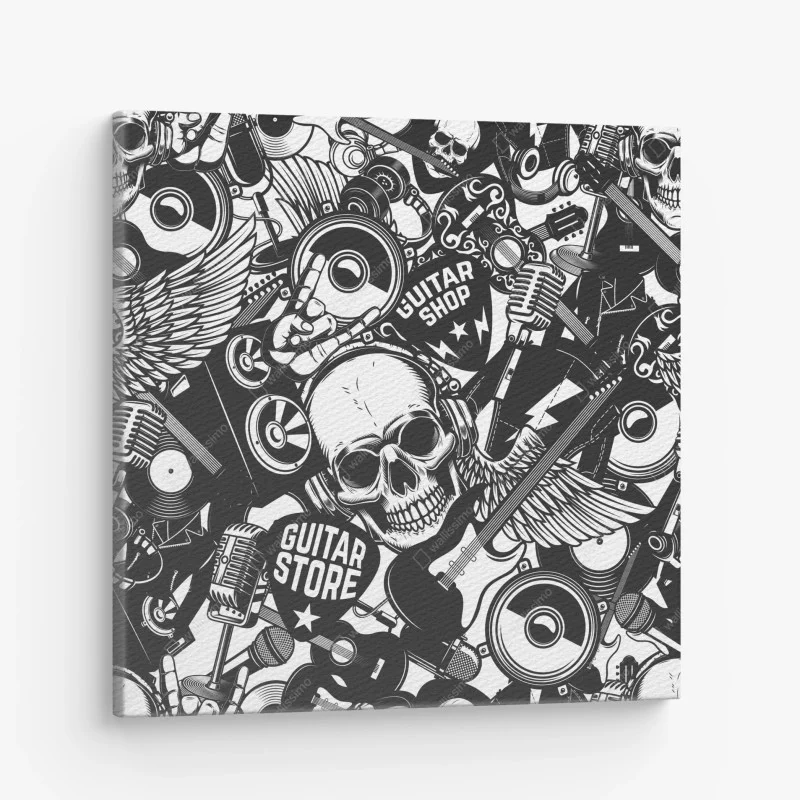 Canvas print rock and roll skull music collage