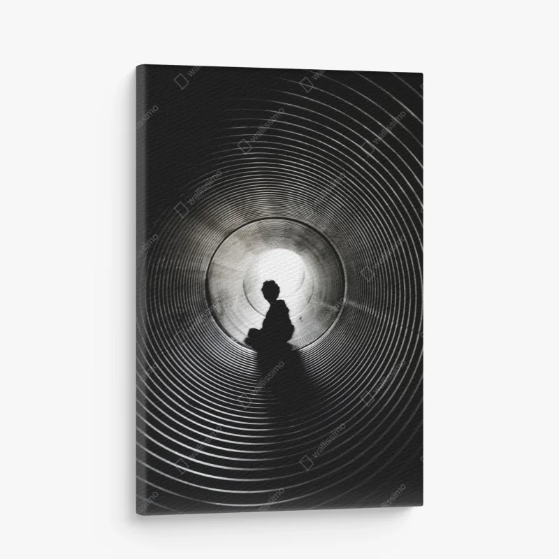 Canvas print silhouette in a spiral tunnel
