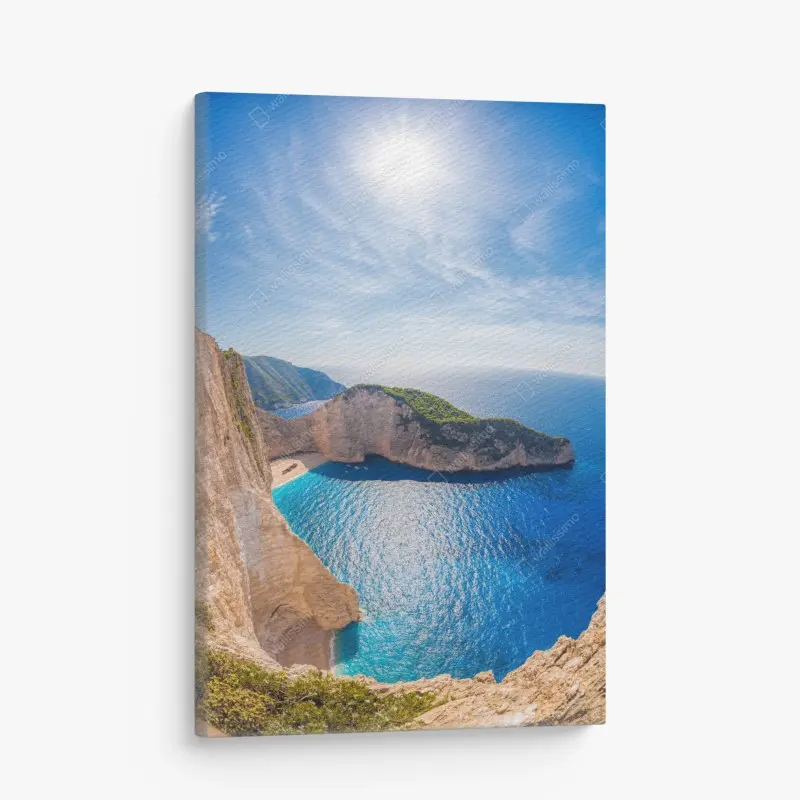 Canvas print sunlit cliffs at Navagio Beach, Zakynthos