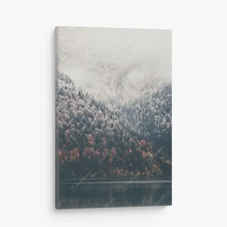 Canvas print autumn mist over mountain forest • Wallissimo®