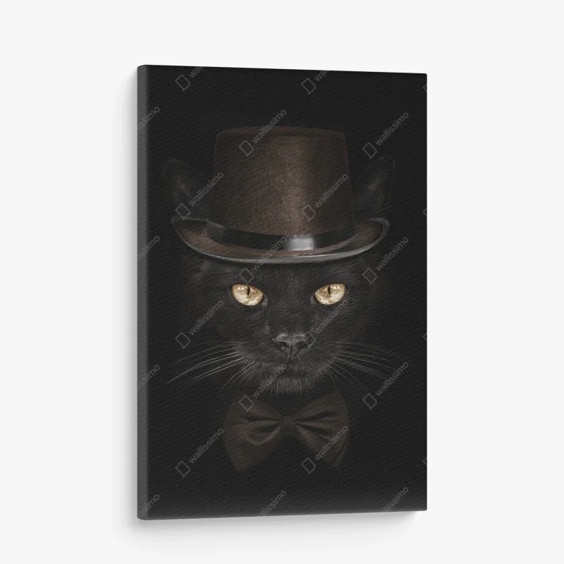 Canvas print dapper black cat in top hat and bow tie