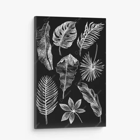 Canvas print monochrome botanical leaf composition • Wallissimo®