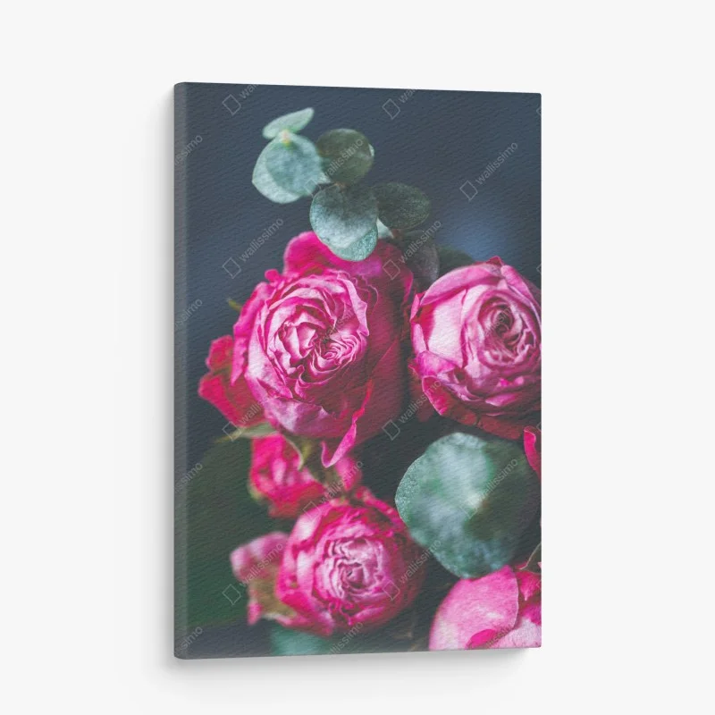Canvas print pink rose bouquet macro print