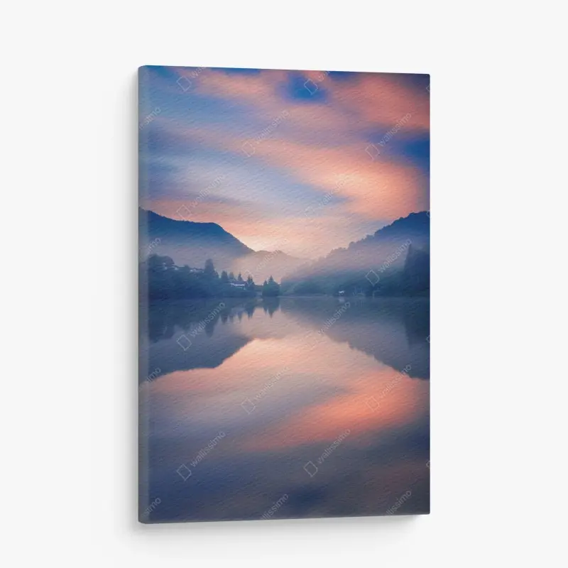 Canvas print misty mountain lake at dawn