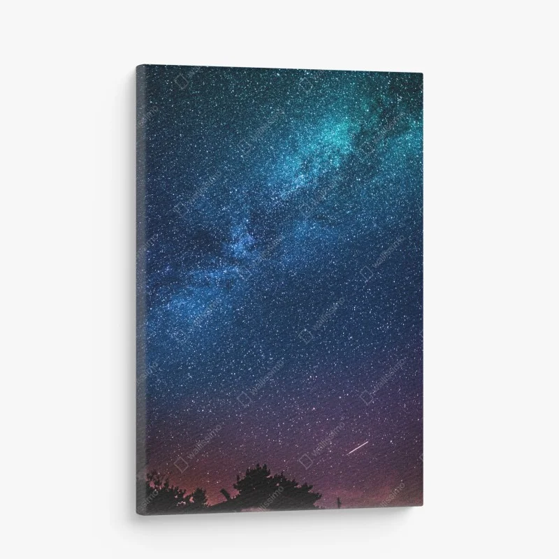 Canvas print deep blue night sky with milky way and shooting star