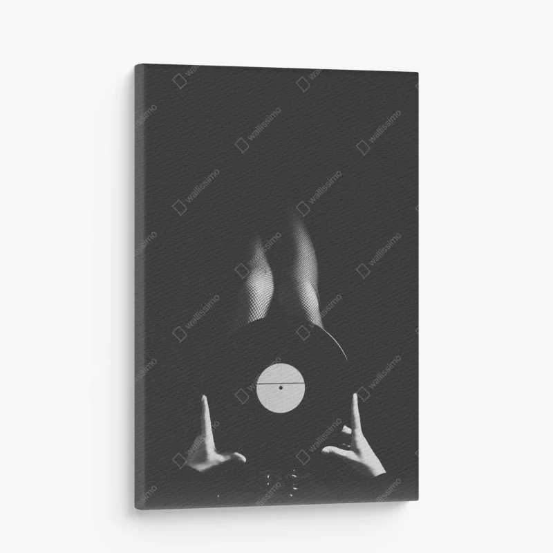 Canvas print vinyl record and fishnet legs