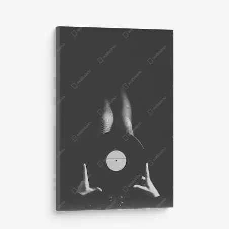 Canvas print vinyl record and fishnet legs • Wallissimo®