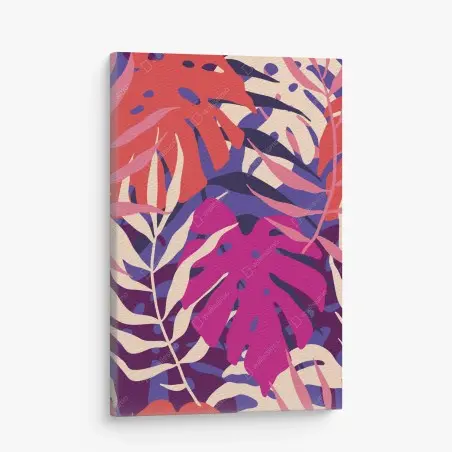 Canvas print pastel tropical leaf design • Wallissimo®