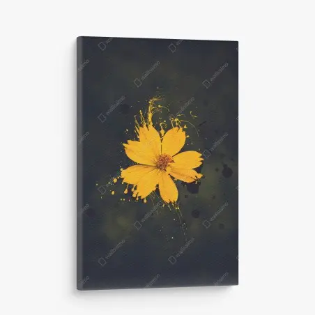 Canvas print vibrant yellow bloom on dark background • Wallissimo®