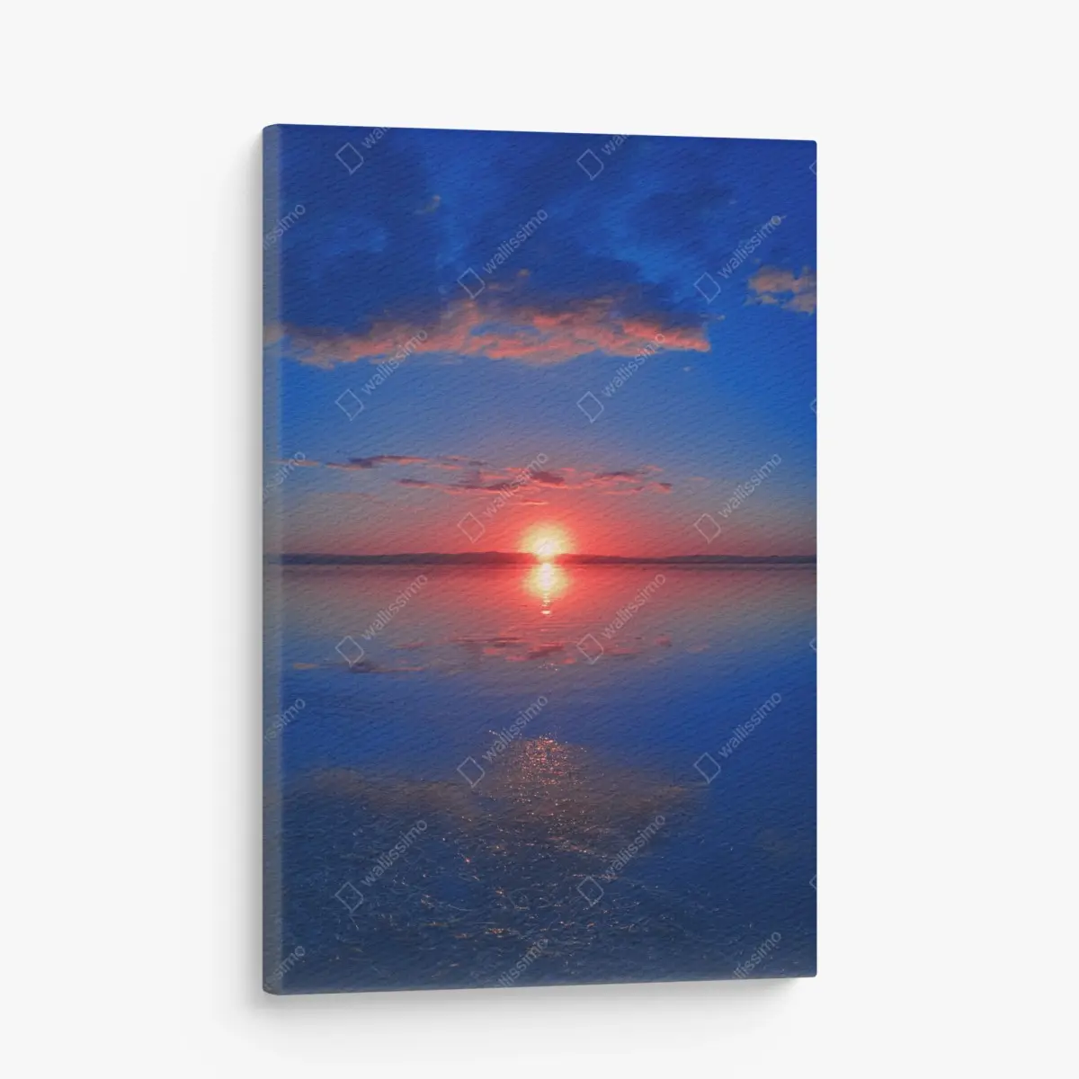 Canvas print sunset over calm sea with vivid reflection • Wallissimo®