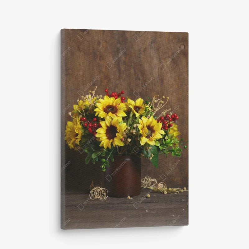 Canvas print autumn sunflower bouquet on wooden background