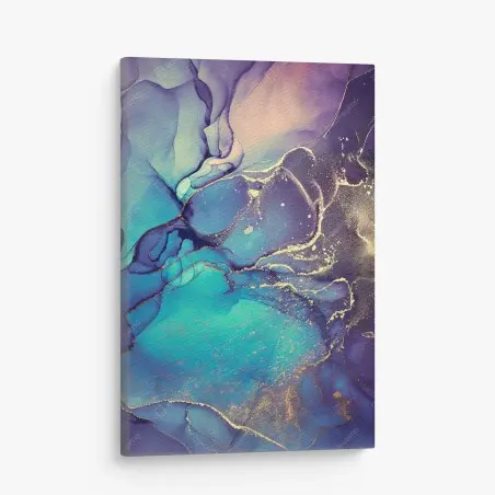 Canvas print turquoise and gold fluid marble • Wallissimo®