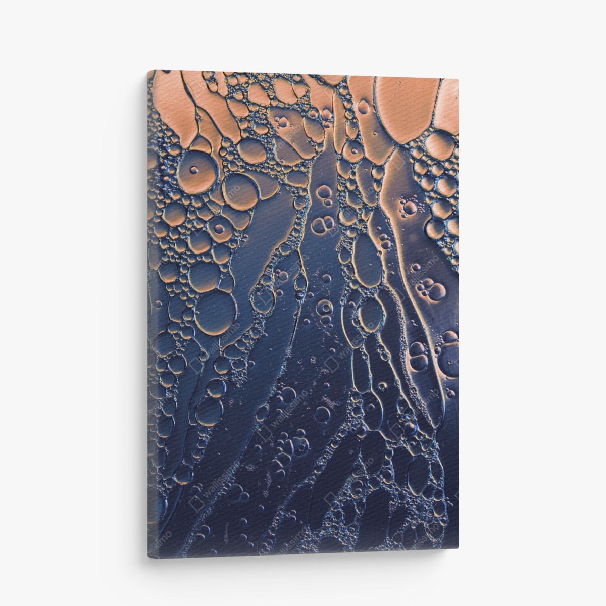 Canvas print blue and gold abstract bubbles • Wallissimo®