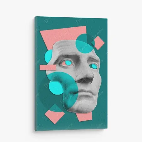 Canvas print abstract classical mask in teal and pink • Wallissimo®