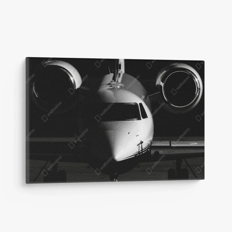 Canvas print monochrome private jet front view