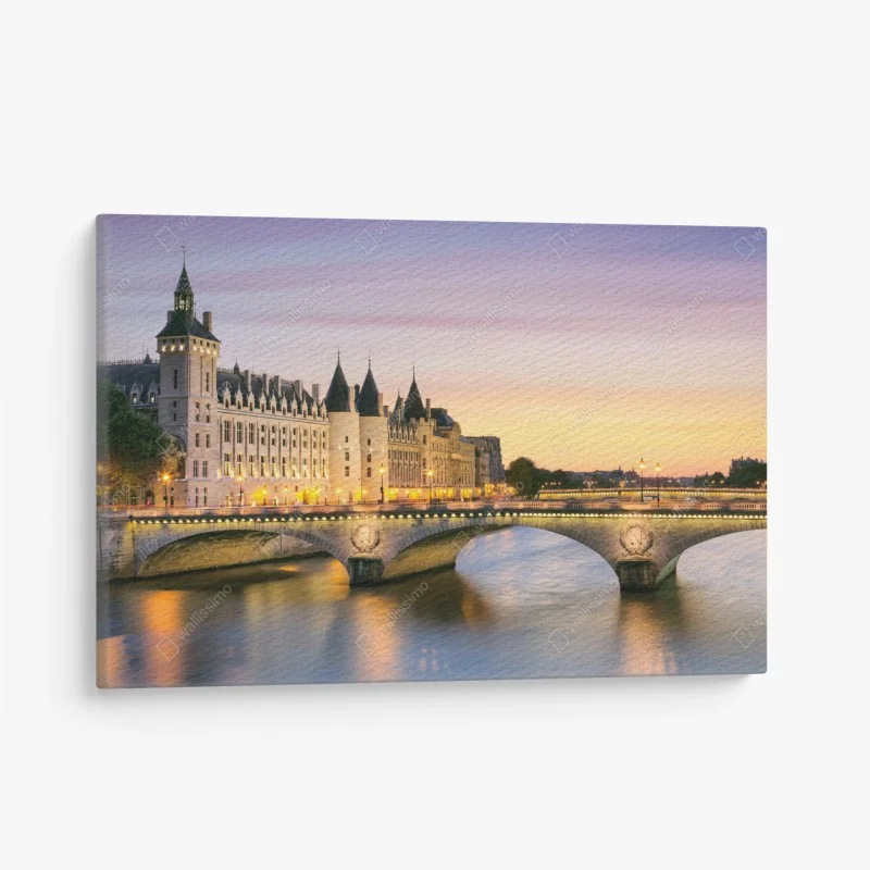 Canvas print Paris sunset over the historic bridge