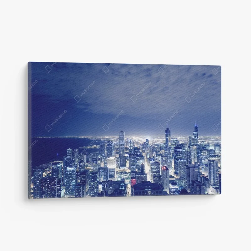 Canvas print Chicago night skyline panorama