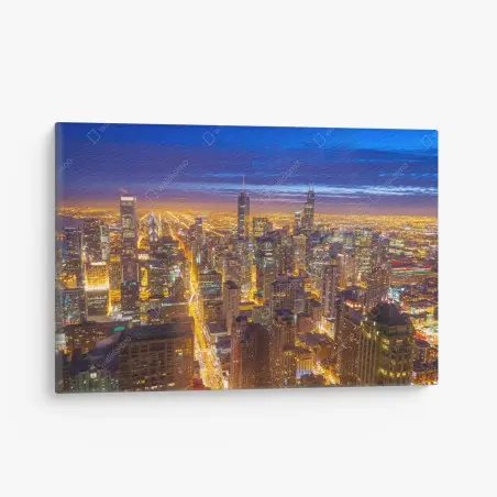 Canvas print Chicago night skyline panorama • Wallissimo®